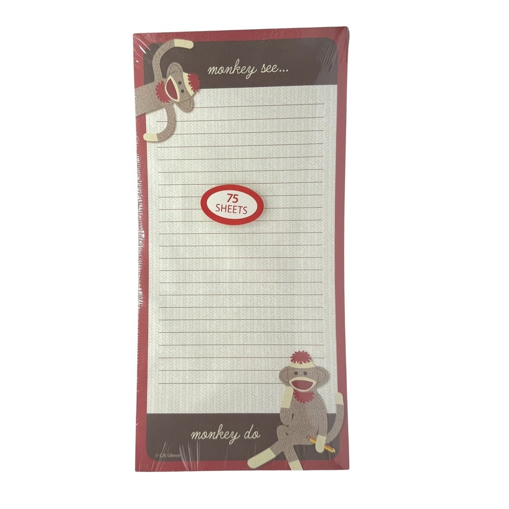 C.R. Gibson Magnetic List Pad Red Sock Monkey 75 Sheets Lined Notepad - Picture 2 of 3
